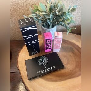 New 4 Piece Bundle NARS Setting Spray, Highlighter Palette, Jeffree Star 2 Lips